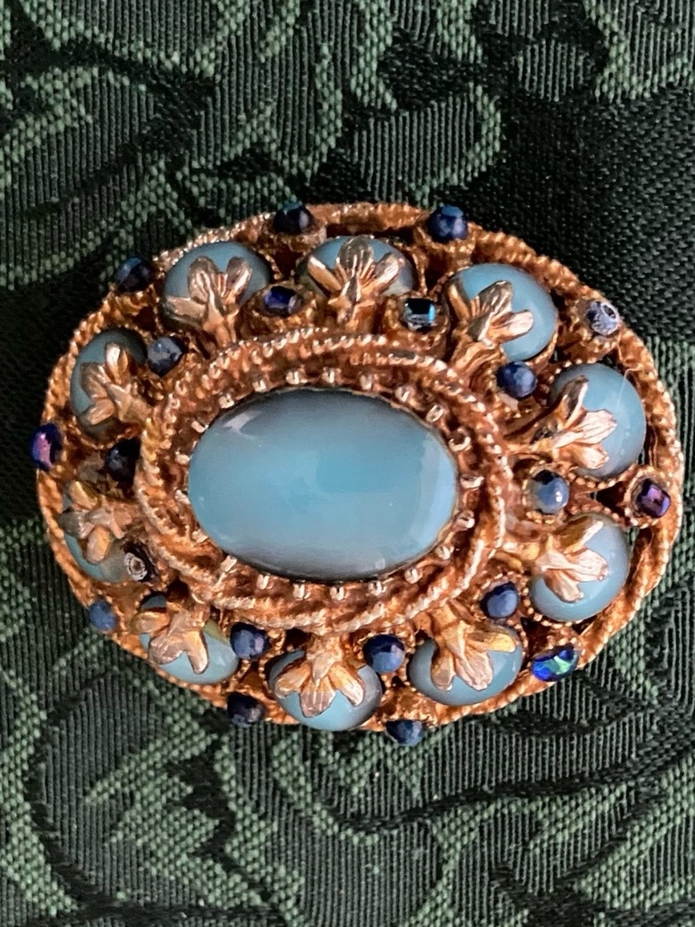 Vtg Har Signed Gold Tone metal Brooch with Glass Turquoise and Lapis Cabochons